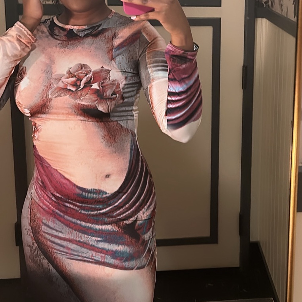 Midaxi Abstract Long Sleeve Dress